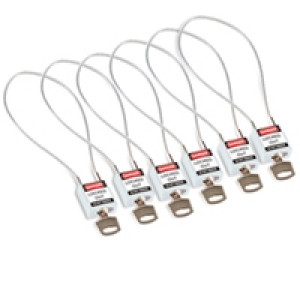gws195991, Замки нейлоновые компактные с гибкой дужкой, дужка – стальной трос в виниловой оболочке, высота дужки – 203 мм, диаметр дужки – 4.7 мм, нейлоновый корпус, размеры корпуса – 35х32х16 мм, цвет – белый, 6 шт/упак