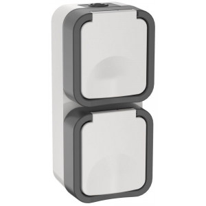 Розетка 2-м ОП TORS 16А IP55 TS232 вертик. с заземл. с крышкой бел. TS-R26-16-55-V-K41