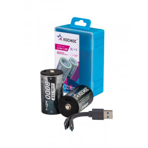 Аккумулятор D Li-ion 8000мАч (блист.2шт) КОСМОС KOCR20Li8000mWh2B