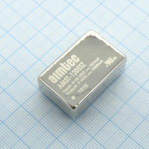 AM5T-1205SZ, DC/DC, 5Вт, вход 9…18В, выход 5В/1А, изоляция 1500В DC, КПД 77%, максимальная емкостная нагрузка не более 680мкФ, DIP24, 31.75x20.32x10.16мм, -40…85°C, металл