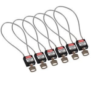 gws195986, Замки нейлоновые компактные с гибкой дужкой, дужка – стальной трос в виниловой оболочке, высота дужки – 203 мм, диаметр дужки – 4.7 мм, нейлоновый корпус, размеры корпуса – 35х32х16 мм, цвет – черный, 6 шт/упак