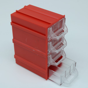 Бокс для р/дет К- 5-В2 прозр/красный, Пластиковый контейнер для хранения крепежа, радиоэлектронных комплектующих, любых небольших деталей