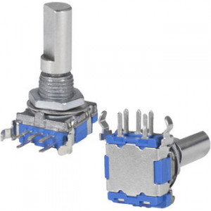 EC11B 30/15 20MM PUSHPIN, Энкодер EC11 30 щелчков, 15 импульсов, металлический вал с лыской 20мм, с кнопкой, вертикальные выводы