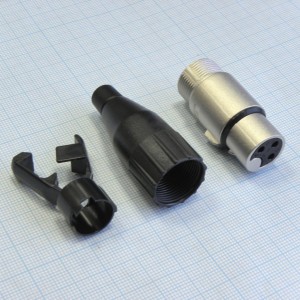 XLR 3F, на кабель, черный d=3-6.5мм, AC3F, гнездо Cannon на кабель, черный пластиковый кожух для кабеля от3 до 6.5мм