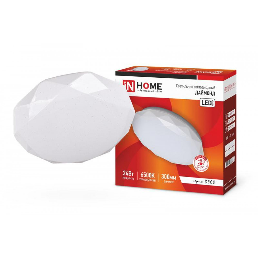Изображение товара Светодиодный светильник DECO ДАЙМОНД 24Вт 230В 6500К 2160лм, накладной, современный дизайн