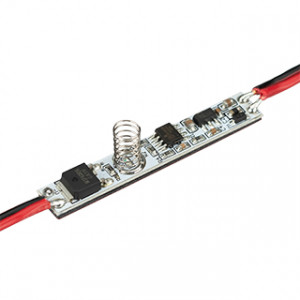 Микродиммер SMART-D13-DIM (12-24V, 1x3A, Sens) 028291, Диммер для монохромной светодиодной ленты (ШИМ), встраиваемый в алюминиевый профиль. Питание/рабочее напряжение 12-24VDC, максимальный ток 3A на канал, 1 канал, максимальная мощность 36-72W. Габариты 45x7.8x7 мм (габариты провода 91x4x2 мм), высота пружин