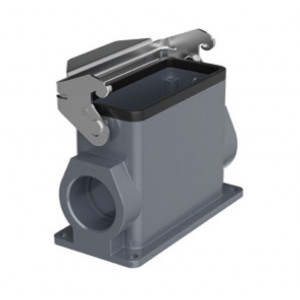 Закрытое основание разъема H16B-SMH-1L-PG21, Основание разъема на панель, закрытое, типоразмер 16B, высокое исполнение, с уплотнителем, 1 отверстие с резьбой для кабельных вводов PG21, с одной металлической защелкой, без защитной крышки, материал корпуса: алюминиевый сплав