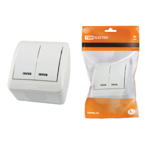 Выключатель 2-кл. открытой установки с подсветкой IP44 10А белый "Селигер" SQ1818-0004