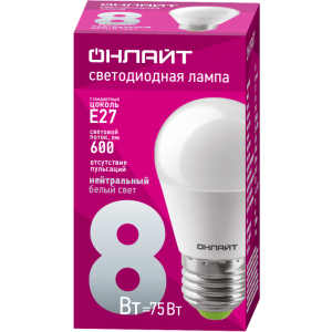 Лампа светодиодная 71 627 OLL-G45-8-230-4K-E27 8Вт шар 4000К нейтр. бел. E27 600лм 230-264В 71627