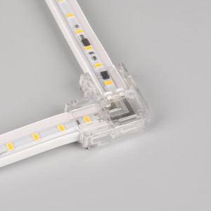 Коннектор угловой для ленты ARL-50000PV (15.5x6mm) прозрачный 027062, Коннектор угловой для соединения ленты ARL-50000PV (15.5x6mm, тип WP2) под углом 90 градусов. Материал - прозрачный пластик PC.