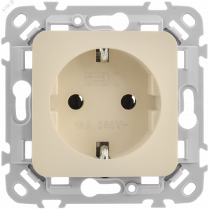 FLITE Розетка с заземлением без защитных шторок безвинтовое крепление 16А РС11-1-ФлСл сливочный IEK FI-R11-16-1-K86