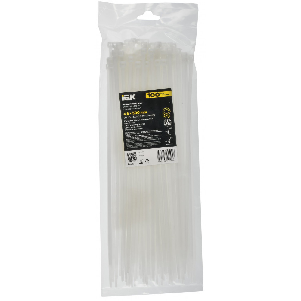 Изображение товара Хомут 4.8х300мм P6.6 стандартный белый IEK упак 100шт
