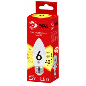 Лампа светодиодная ECO LED B35-6W-827-E27 (диод, свеча, 6Вт, тепл, E27) (10/100/5000) Б0020620