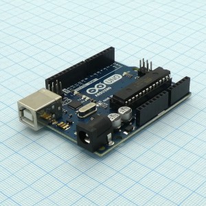 A11-Контроллер Arduino UNO, Arduino Uno контроллер построен на ATmega328 . Платформа имеет 14 цифровых вход/выходов (6 из которых могут использоваться как выходы ШИМ), 6 аналоговых входов, кварцевый генератор 16 МГц, разъем USB, силовой разъем, разъем ICSP и кнопку перезагрузки.