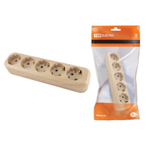 Колодка розеточная 5 гнезд 2П+3 16А 250В "Эко" (сосна) SQ1806-0054