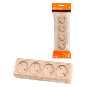 Розетка 4-х местная горизонтальная 2П открытой установки IP20 10A с з/ш сосна "Ладога" SQ1801-0429