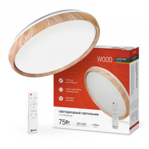 Светильник светодиодный COMFORT WOOD 75Вт 230В 3000-6500К 6000лм 490х90мм с пультом ДУ 4690612035758