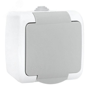 Розетка 1-м ОП Мурманск 16А IP54 с заземл. защ. шторки с крышкой сер. EFR16-029-30-54