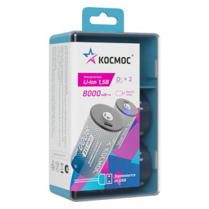 Аккумулятор D Li-ion 8000мАч (блист.2шт) КОСМОС KOCR20Li8000mWh2B