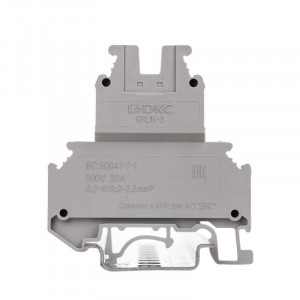 Клемма двухуровневая , винтовой зажим, 4 точки подключения, 2.5 кв.мм, серая KRUK-3