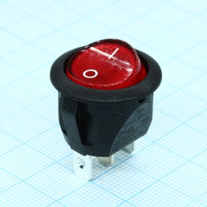 RC95BRBT2-G, Выключатель клавишный круглый с подсветкой 10А 250В ON-OFF 3 Pin -красный-