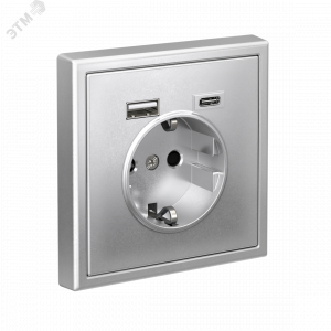 ARTGALLERY розетка 16А с 2 USB A+C, 5В/2,4А/3,0А, 2х5В/1,5А, механизм, алюминий GAL000332