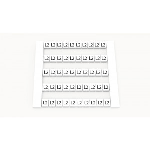 Маркировка (в кассетах) DEK5-50P-19-161Z(H), Кассета с маркировочными шильдиками, для клемм сечением 2,5 мм.кв., боковая, 50 шильдиков, нанесенные символы: L2, с вертикальным расположением, размер шильдика: 4,8 x 5,5 мм, цвет: белый