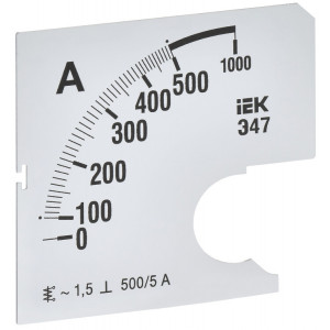 Шкала смен. для амперметра Э47 500/5А-1,5 72х72мм IPA10D-SC-0500