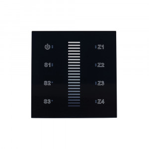 SENS SR-2830A-RF-IN BLACK, Встраиваемая сенсорная панель для с/д одноцветных лент. Работает вместе с контроллерами серии SR-1009x. Стеклянная Touch-панель, цвет черный. Управление 4 зонами по радиоканалу. Питание 220V. Работает вместе с контроллерами серии SR-1009x. Размер 86x86x29