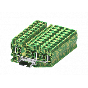 Заземляющая клемма TC10-3-PE, Заземляющая клемма, 3 точки подключения, тип фиксации провода: пружинный, номинальное сечение: 10 мм кв., ширина: 10,2 мм, цвет: желто-зеленый, тип монтажа: DIN35