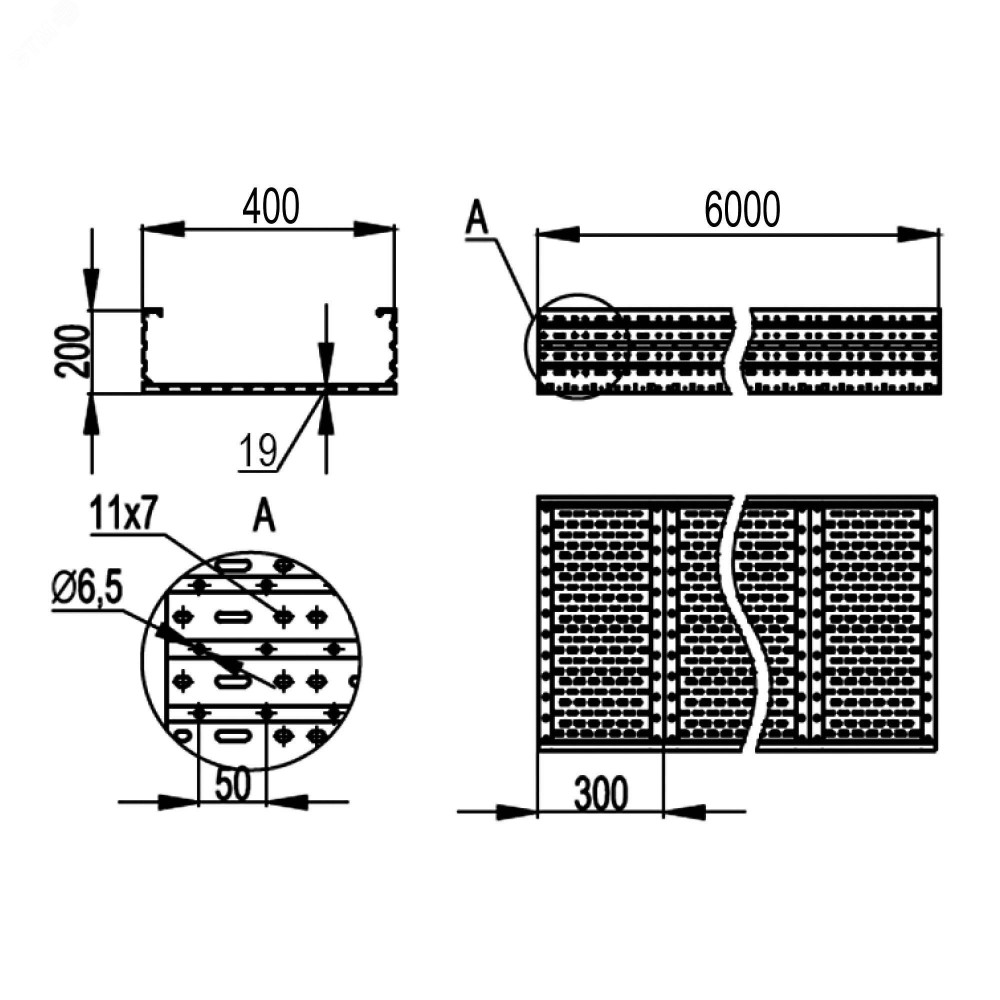 Изображение товара Лоток кабельный листовой 200x400 2 мм L=6000мм USH624 DKC