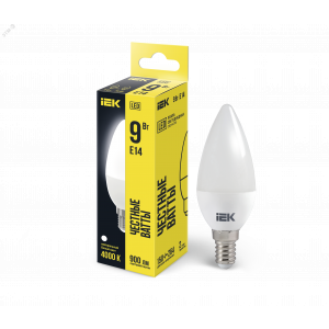 Лампа светодиодная Eco 9Вт C35 свеча 4000К нейтр. бел. E14 230В IEK LLE-C35-9-230-40-E14