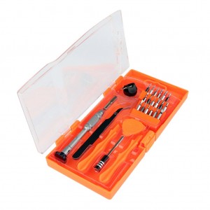 Набор отверток JM-8144, 26в1. Для ремонта смартфонов, iPhone. В наборе-отвертка с алюминиевой ручкой , 18 бит выполненных из стали CRV, присоска для экрана, пинцет, медиаторы и лопаточки для вскрытия корпуса.