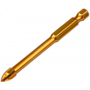 Сверло по кафелю, 4 режущие кромки, титановое покрытие, U-хвостовик под биту 6х74 мм 35476