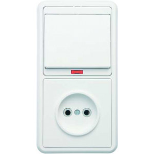 Блок БКВР-214 Бэлла (1-кл. выкл. с инд. + розетка) бел. Кунцево 5817
