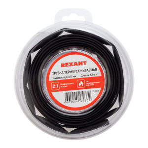 Трубка термоусадочная ТУТ нг 6,0/3,0 черная, ролик 2,44м, термоусаживаемая трубка в удобной компактной упаковке, не поддерживает горение