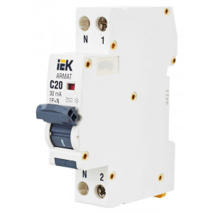 Выключатель автоматический дифференциального тока 2п (1P+N) C 20А 30мА тип AC АВДТ B06S 18мм ARMAT AR-B06S-1N-C20C030