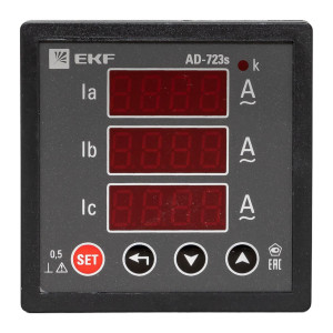 Амперметр AD-723s цифровой на панель 72x72 (квадратный вырез) трехфазный в коротком корпусе EKF PROxima AD-723s