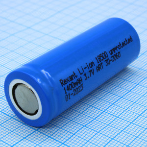 Аккумулятор 18500 3.7В  1400мАч, Аккумулятор литий-ионный (Li-Ion) без платы защиты