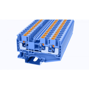 DS6-TW-01P-12-00Z(H), Проходная клемма, 3 точки подключения, тип фиксации провода: Push-in, номинальное сечение: 6 мм кв., 41A, 1000V, ширина: 8,2 мм, цвет: синий, втычная перемычка, тип монтажа: DIN35