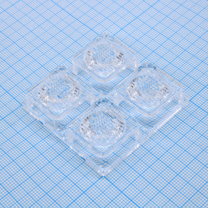 AJST50D4LED2050G, Групповая квадратная линза 2x2 на 4 светодиода 3535/3030 эфф=93%, 20°x50°, 50x50мм H:11.2мм, PMMA