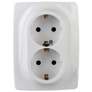 12-2108-01 Розетка 2X2P+E Schuko со шторками, 16A-250В, IP20, 2, белый (10/100/1800) Б0036442