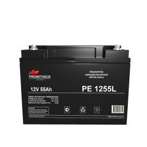 PE1255L, Аккумулятор свинцово-кислотный 12V 55Ah, размер 228х138х212мм, крепление под болт М6, срок службы 10 лет