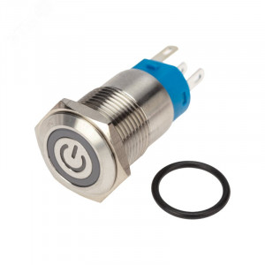 A16-C4-B-P с красной подсветкой, Кнопка антивандальная d16 3A 250B б/фикс (5c) (ON)-OFF плоская 250В подсв/красная POWER