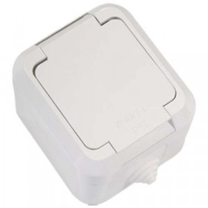 Розетка 1-м ОП 16А IP44 с заземл. с крышкой п/герм. бел. 18304
