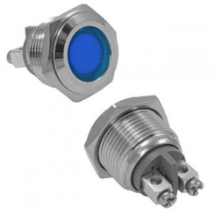 GQ16F-B, Антивандальная индикаторная лампа, цвет синий, 12-24В, 2А, посадочный диаметр М16, винтовое соединение