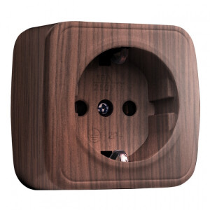 Розетка 1-местная ОП Минск 16А с заземлением тёмное дерево EGR16-028-40