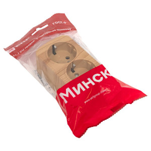 Розетка 2-местная ОП Минск 16А с заземлением светлое дерево EGR16-128-30