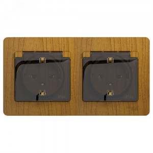 Розетка 2-м СП 2мод. Glossa 16А IP44 с заземл. защ. шторки в сборе дуб SE GSL000547