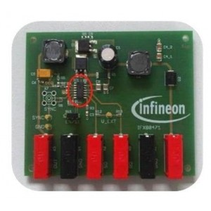 DEMOBOARDIFX80471VTOBO1, Средства разработки интегральных схем (ИС) управления питанием Multi-purpose buck controller for external PMOS switch, 5V or adjustable output voltage, maximum of 2.3A output current, low quiescent current.